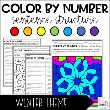 Preview of Winter Sentence Structure Coloring Activity - Color by Number