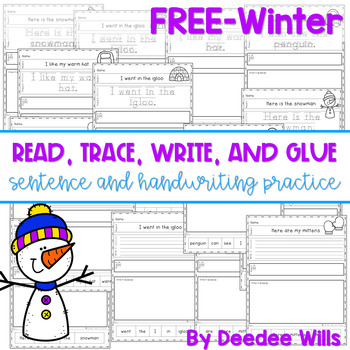Preview of Winter Sentence Writing Read, Trace, Glue, and Draw FREE