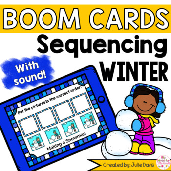Preview of Kindergarten Winter Sequencing Pictures Activity Boom Cards Digital