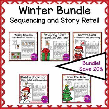 Preview of Winter Sequencing Events and Story Retell Writing Center Worksheet Bundle