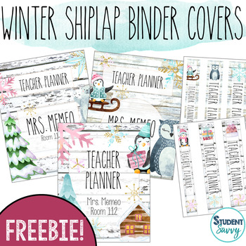 Preview of Winter Shiplap Teacher Binder Covers and Spines | Editable Planner Cover