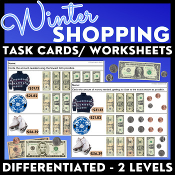 Preview of Winter Shopping Task Cards/ Worksheets  - Real Photos - Money Math - Special Ed