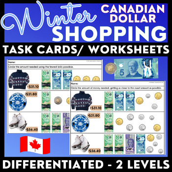 Preview of Winter Shopping Task Cards/ Worksheets  - Real Photos - Canadian Dollar