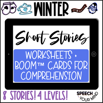 Preview of Winter Short Stories Boom™ Cards+ Worksheets Bundle | Digital + Print Bundle