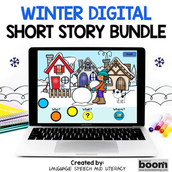 Preview of Winter Speech Therapy Story Retell & Sequencing Activities, Boom Cards, GIFS