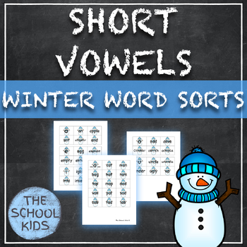 Preview of Winter Short Vowels Word Sorts Initial and Medial CVC Vowel Phonics Cards