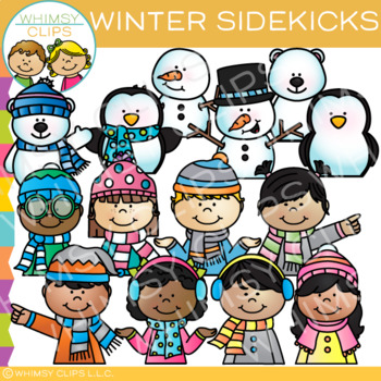 Preview of Sidekicks Kids and Animals Winter Clip Art