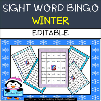 Preview of Winter: Sight Word Bingo - Editable