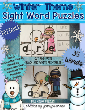 Preview of Winter Sight Word Puzzles EDITABLE
