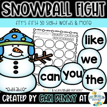 Preview of Winter Sight Word Snowball Fight | Sight Word Identification Class Game 