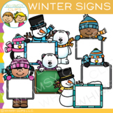 Kids, Snowmen, and Animals Signs for Winter Clip Art