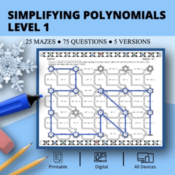 Preview of Winter: Simplifying Polynomials Level 1 Maze Activity
