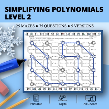 Preview of Winter: Simplifying Polynomials Level 2 Maze Activity