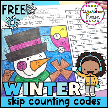 Preview of Winter Snowman Skip Counting color by code FREEBIE