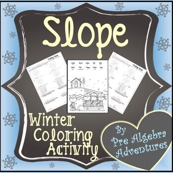 Preview of Winter Slope Coloring Activity - Finding Slope Christmas Math Activity - No Prep