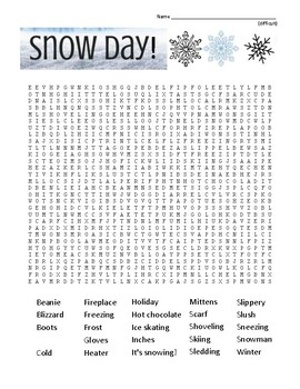 Preview of Winter Snow Day DIFFICULT Word Search w/ coloring pages - Includes KEY