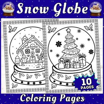 Preview of Winter Snow Globe Coloring Pages | Zen Doodle Snow Globe Winter Coloring Sheets