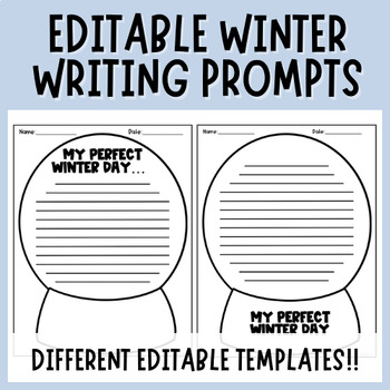 Preview of Winter | Snow Globe Editable Writing Prompt Worksheets | Christmas