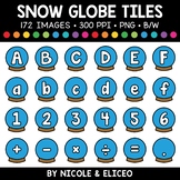 Winter Snow Globe Letter and Number Tiles Clipart