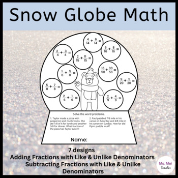 Preview of Winter Snow Globe Math Crafts - Adding and Subtracting Fractions