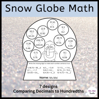 Preview of Winter Snow Globe Math Crafts - Comparing Decimals to Hundredths