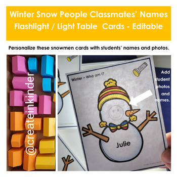 Preview of Winter Snow People Classmates' Names Flashlight Light Table Cards Name Learning