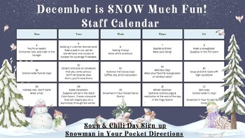 Preview of Winter Snow Themed Staff Morale Boost Calendar