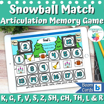 Preview of Winter Snowball Match Articulation Memory Game Boom Cards™ Speech Therapy