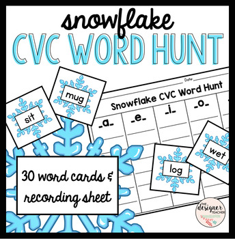 Preview of Winter Phonics Snowflake CVC Word Hunt Sort