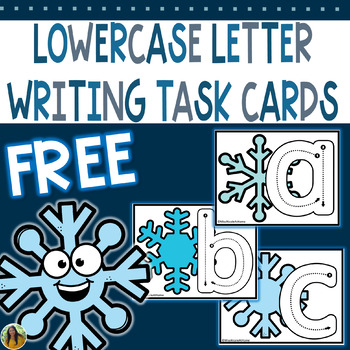 Preview of Winter Snowflake Lowercase Letter Writing and Tracing Task Cards | FREE
