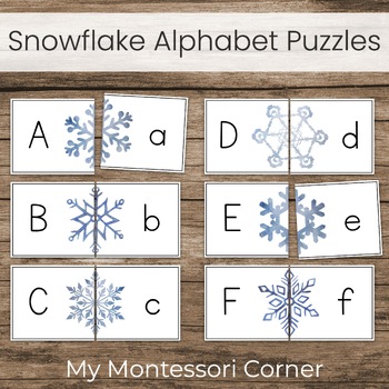 Preview of Winter Snowflake Symmetry Alphabet Matching, Uppercase-Lowercase Puzzle Cards