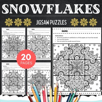 Preview of Winter Snowflake Themed Jigsaw Puzzles Coloring Pages - Fun January Activities