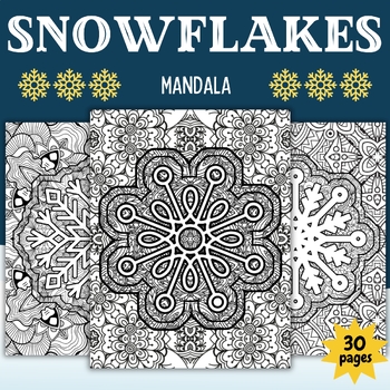 Preview of Winter Snowflakes Mandala Coloring Pages - Fun December January Activities