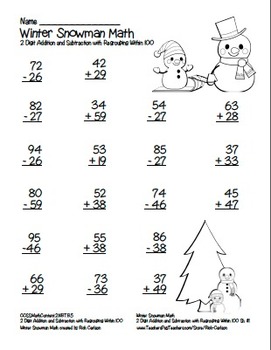 Winter Snowman 2 Digit Subtraction & Addition Regrouping Common Core ...