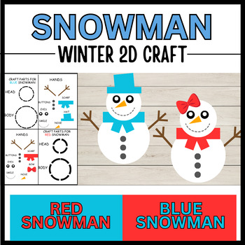 Preview of Winter Snowman 2D Paper Craft | Blue And Red Snowman Craft