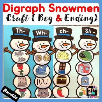 Preview of Winter Snowman Beginning & Ending Digraph Bundle | Build a Snowman Center Crafts