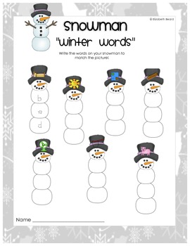 Winter Snowman CVC Word Building Activity and Pocket Chart Game | TpT