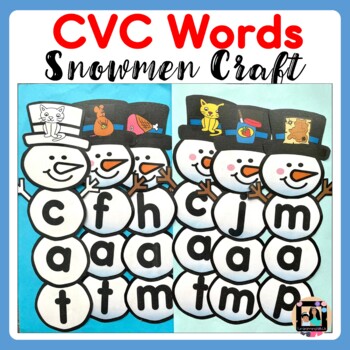 Preview of Winter Snowman CVC Words Craft Activity | Winter Short Vowel Activities