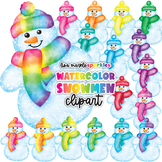 Winter Snowman Clipart Watercolor Rainbow Scarf and Hat Clipart