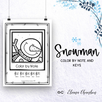 Preview of Winter-Snowman Color by Notes and Piano Keys - Music coloring pages/ Woksheet