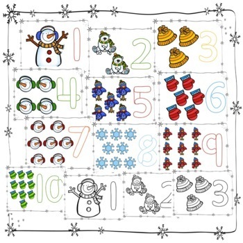 Winter Snowman Friends Playdough Mats for Learning to Count Numbers 1 - 10