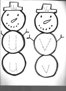 Preview of Winter Snowman Letter Uu & Vv writing practice