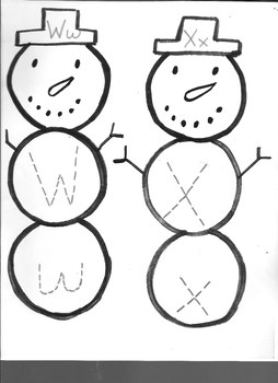 Preview of Winter Snowman Letter Ww & Xx writing practice