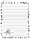 Winter Snowman Lined Paper for a Writing Project
