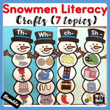 Preview of Winter Snowman Literacy Activity Bundle | Digraphs, Rhyming, CVCE, Antonym Craft