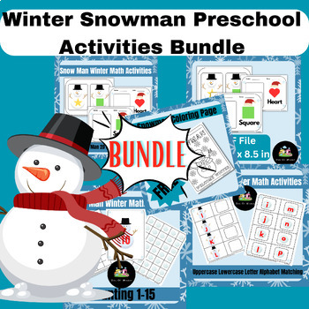 Preview of Winter Snowman Preschool Activities Bundle - Snowman Math Literacy Unit Centers