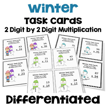 Preview of Winter Task Cards for 2 Digit by 2 Digit Multiplication - Differentiated