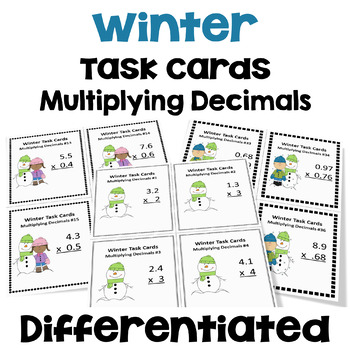 Preview of Winter Task Cards for Multiplying Decimals - Differentiated