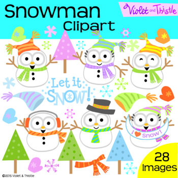 Winter Snowman Clipart Snowmen Clip Art Snow Clipart by Violet and Thistle
