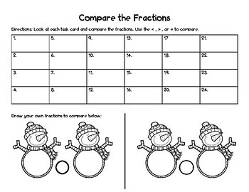 Winter Comparing Fractions Task Cards & Worksheets by Joyful 4th